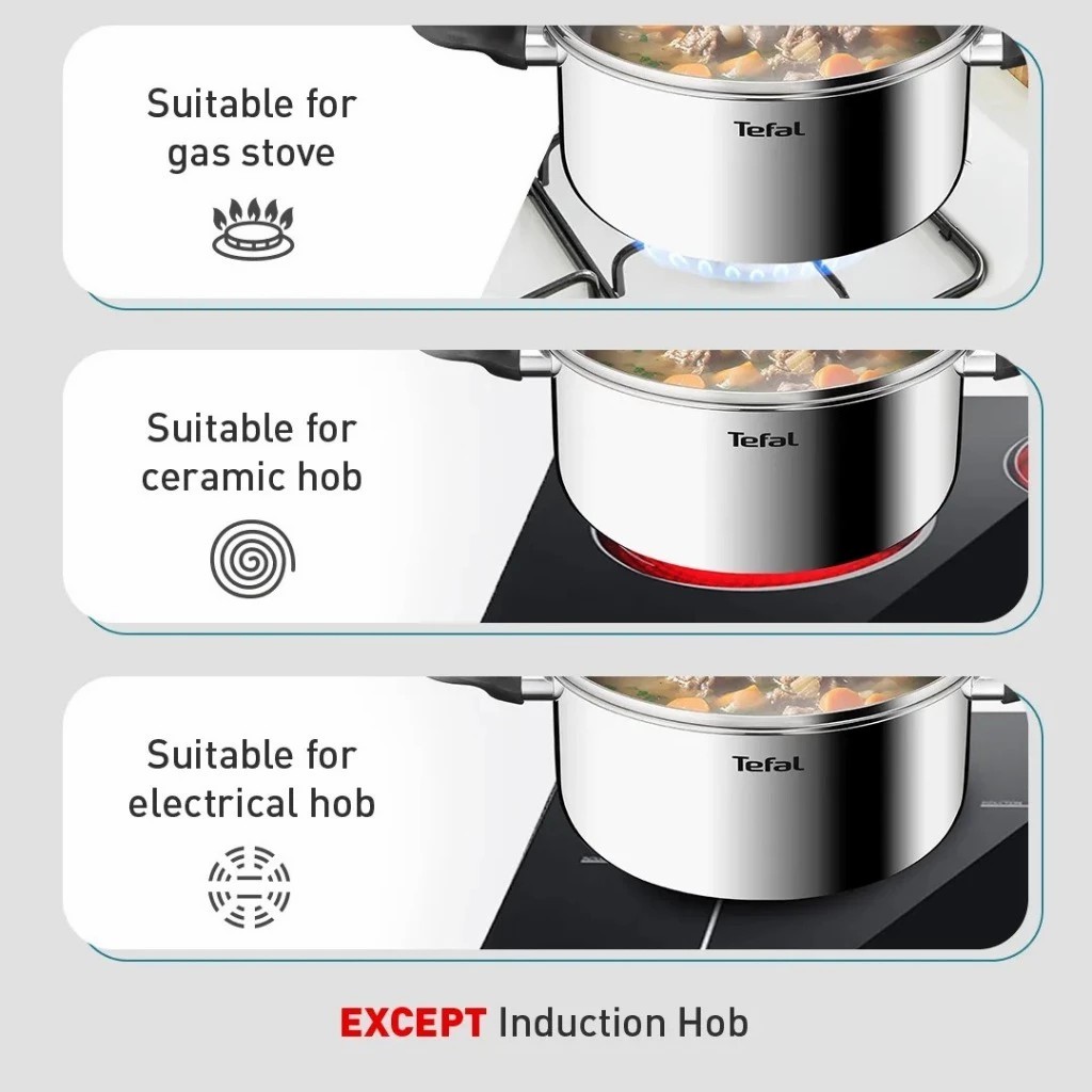Tefal หม้อสองหูสเตนเลส Starter 24 ซม. รุ่น CW-E3254695 พร้อมฝาแก้ว (สเตนเลส 304) สีเงิน