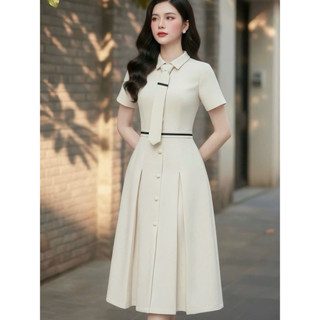 🌟 เดรสคอปกแขนสั้นดีไซน์แต่งใส่เนคไทเก๋ๆ ถอดเนคไทหรือปล่อยก็ด…