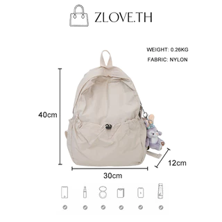ZLOVE กระเป๋านักเรียน กระเป๋าเป้สะพายหลังสำหรับสาว กระเป๋าเป้ของสาวๆ สีทึบ สไตล์วันหยุดลำลอง ความจุเยอะ