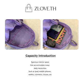 ZLOVE กระเป๋านักเรียน กระเป๋าเป้สะพายหลังสำหรับสาว กระเป๋าเป้ของสาวๆ สีทึบ สไตล์วันหยุดลำลอง ความจุเยอะ