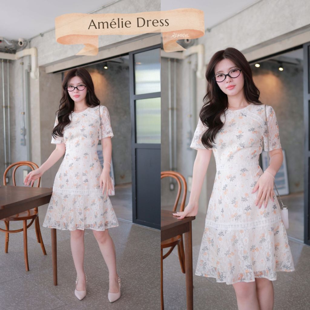 "Romi"Oil" Amelie Dress (Yellow) K385 ชุดเดรสสีเหลือง (ชุดลูกไม้ระบายกระโปรง)