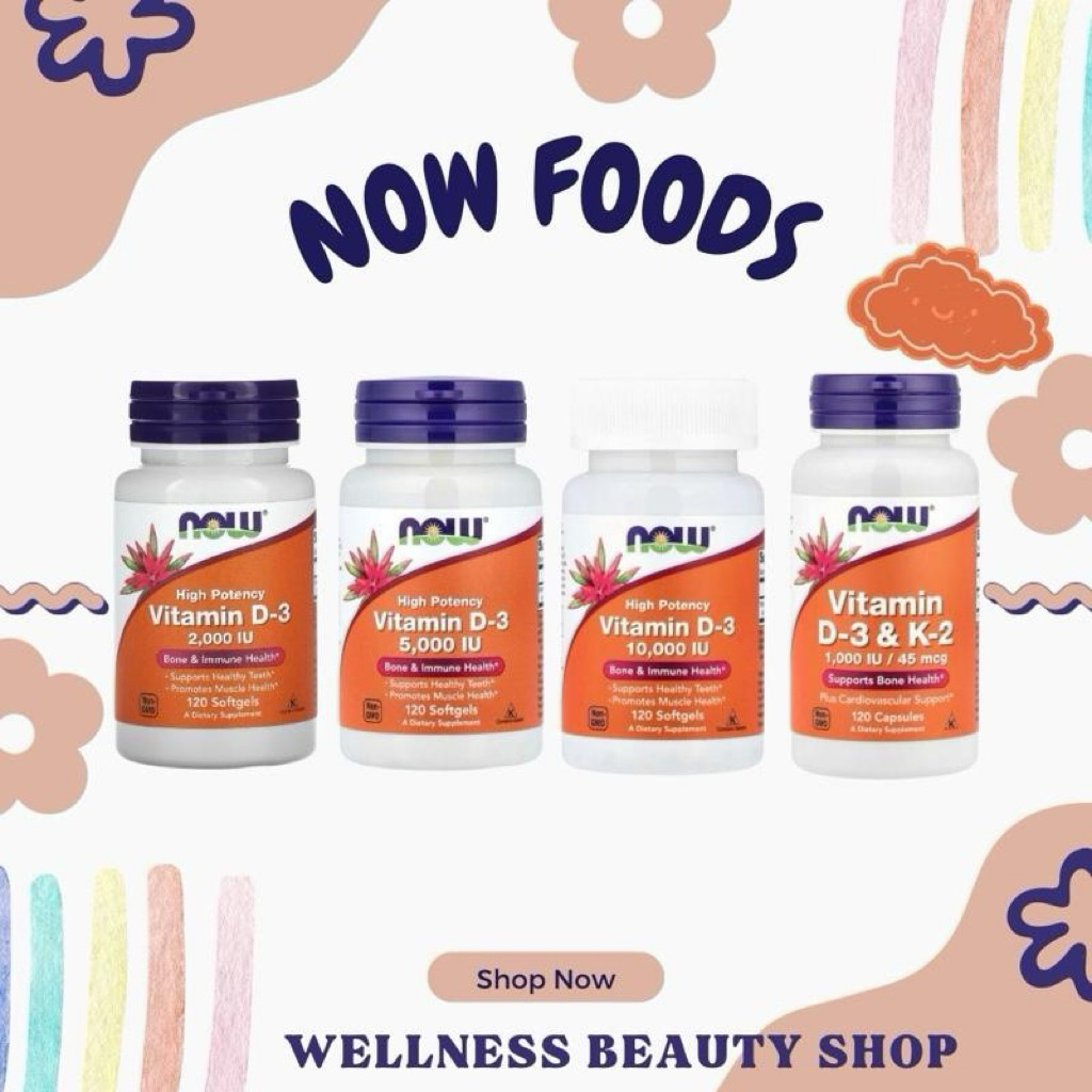 NOW Foods วิตามินดี3 Vitamin D3 ,D3&K2 2000,5000,10000 IU 120 เม็ด พร้อมส่ง/หมดอายุปี2028