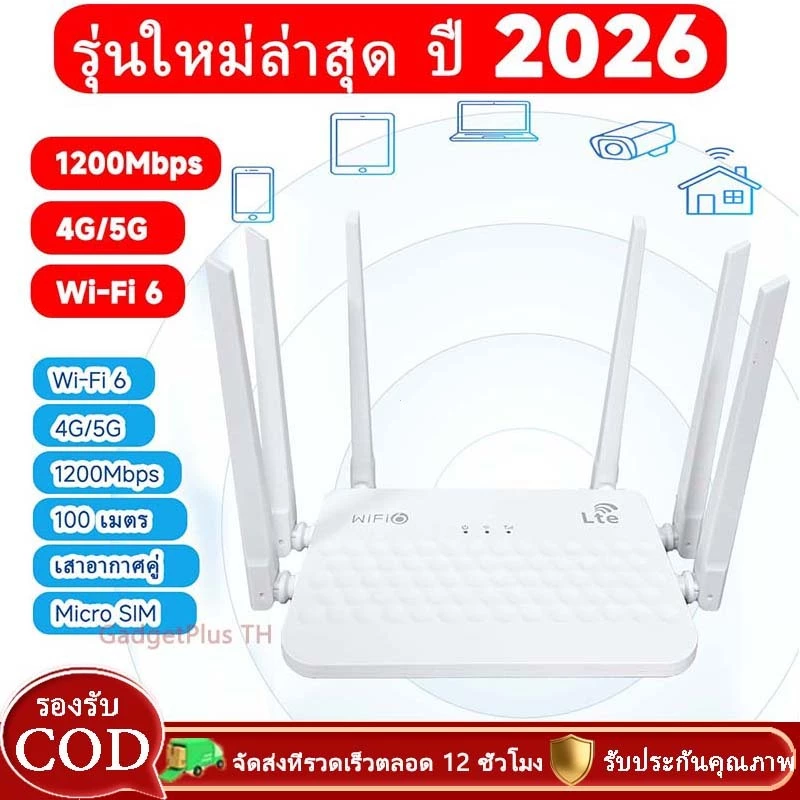 2026 ใหม่ล่าสุด เร้าเตอร์ใส่ซิม เราเตอร์ 4G/5G Router wifi6 300 Mbps 2.4Ghz ใช้ได้กับซิมทุกเครือข่าย เสียบใช้เลย