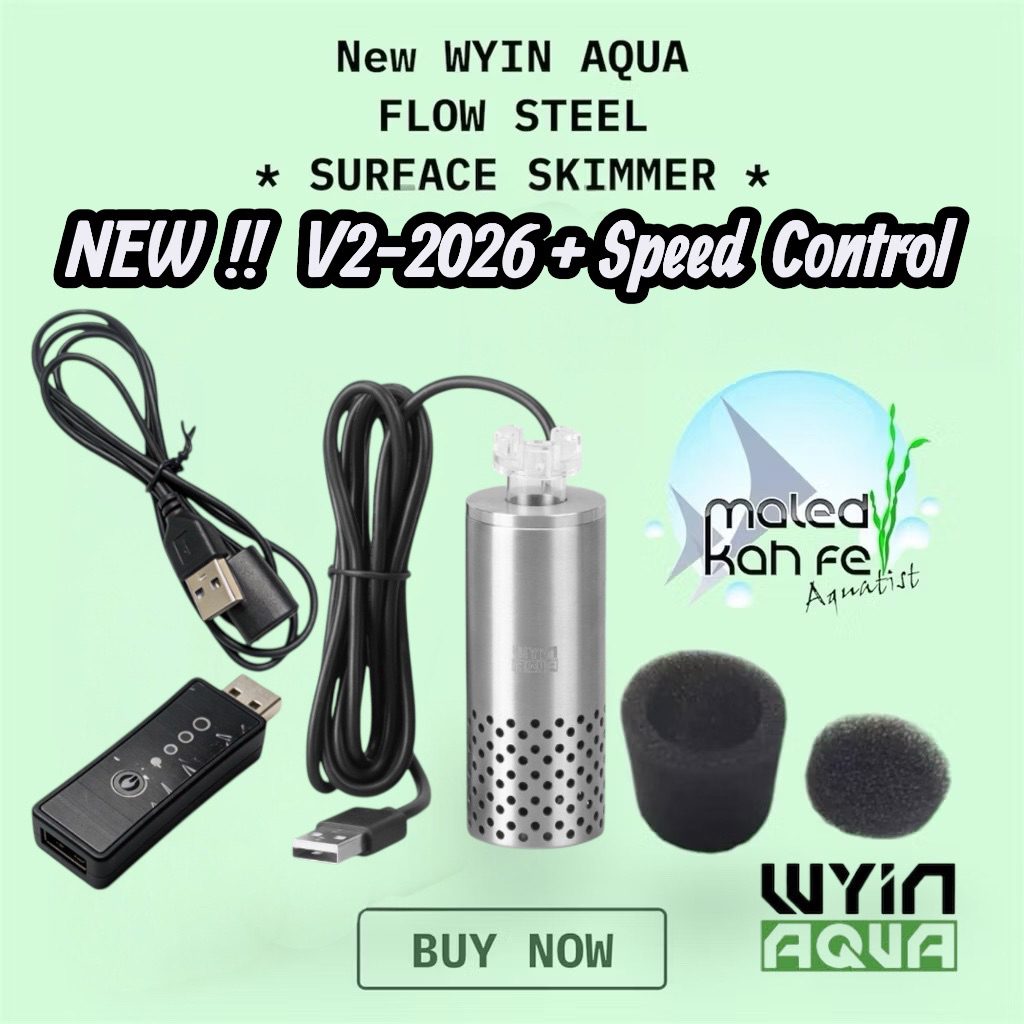 NEW 2026 V2 WYIN AQUA MINI FLOW STEEL SURFACE SKIMMER E 90 STAINLESS เครื่อง สกิมเมอร์ ลูก ลอย USB ดูด ไข ฝ้า ผิวน้ำ