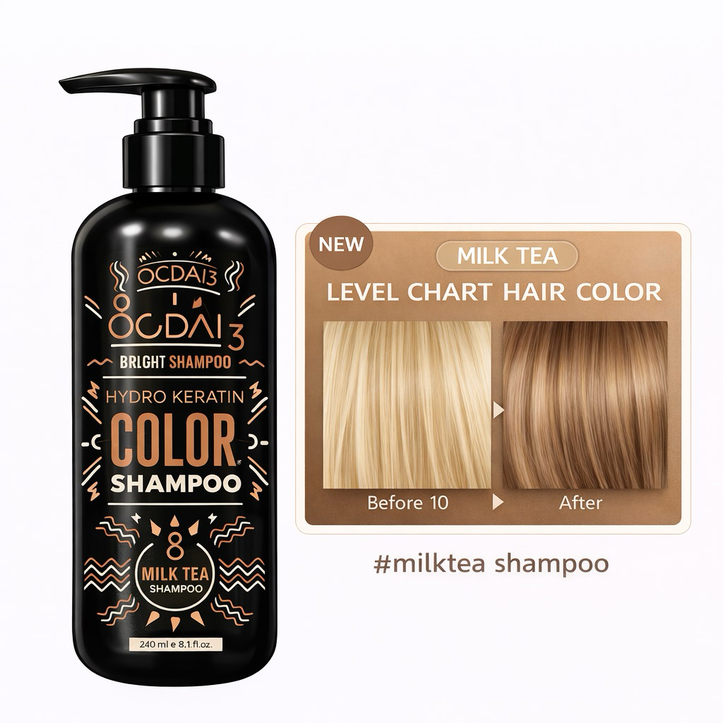 แชมพูเปลี่ยนสีผมสี ซิลเว่อ milk tea shampoo(ใช้เปลี่ยนสีผมหรือเพิ่มประกายสีน้ำตาลประกายชมพู 250ml