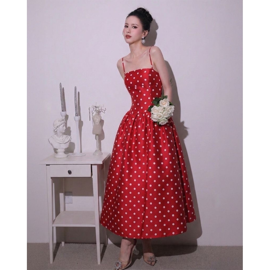 𝐖𝐢𝐝𝐞𝐥𝐢𝐚 @ 𝐫𝐞𝐚𝐥 เดรสสายเดี่ยว ลายจุด กระโปรงบานฟู