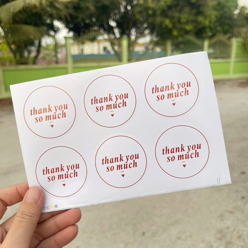 **สินค้าพร้อมส่ง**  สติ๊กเกอร์thank you so muchสีครีม1ชุด10แผ่น