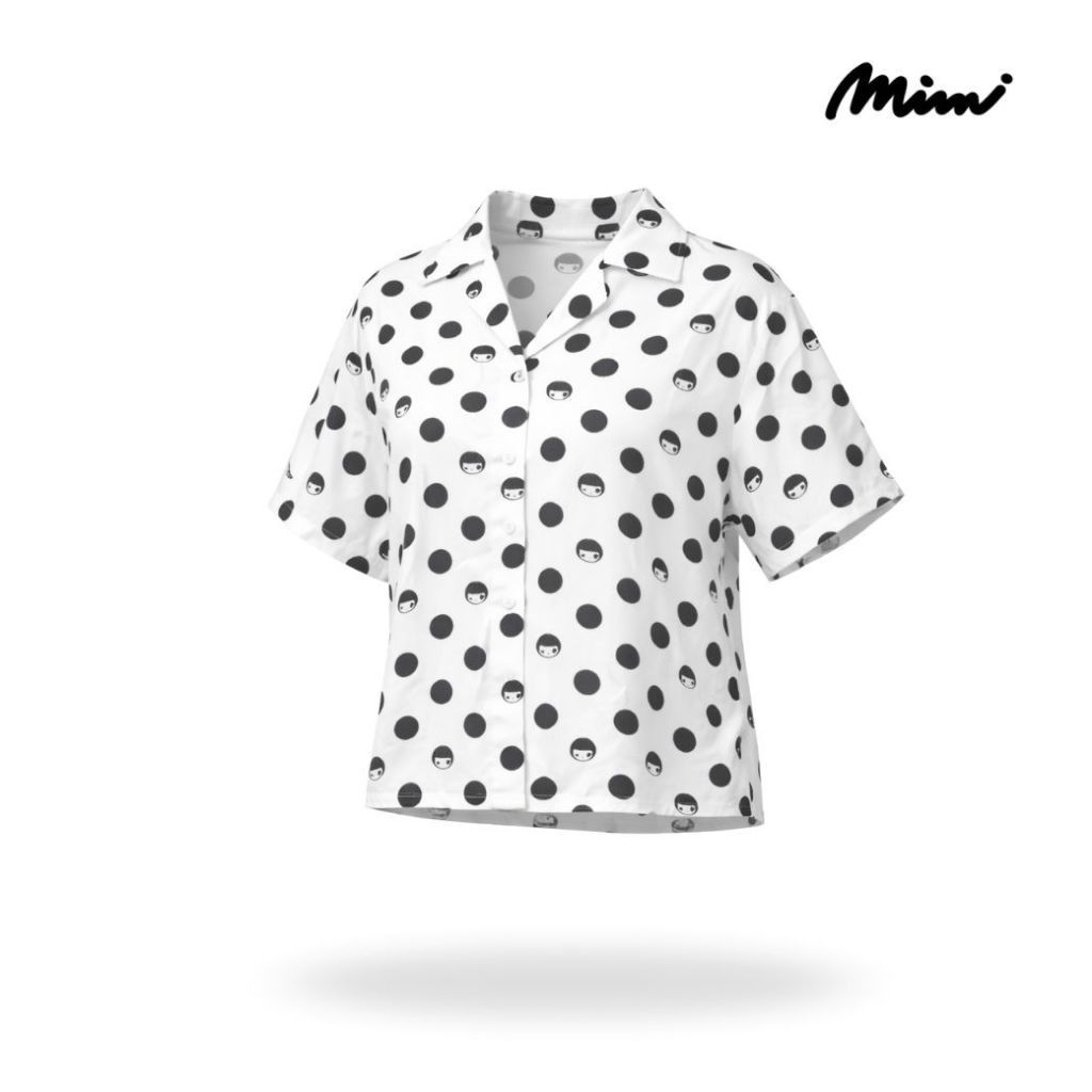 Mimi เสื้อผู้หญิง DOT DOT ดอท ดอท ปกฮาวาย สีขาวจุดดำ A9YBWH