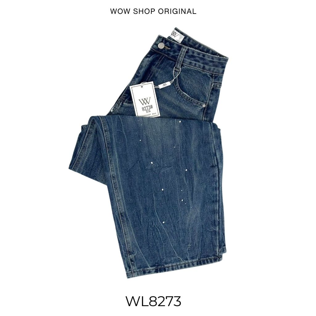 WOWSHOP WL8273 กางเกงยีนส์ทรง Barrel สีเข้ม ทำเล่นจุดสีแรนด้อมทั่วตัว น่ารักมาก ราคา ถูกที่สุด ดีลบีเคเค แกลเลอรีภาพที่ 4