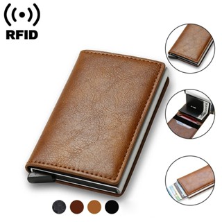 กระเป๋าสตางค์หนัง RFID สำหรับบัตรเครดิตผู้ชายแบบเพรียวบาง, ก…