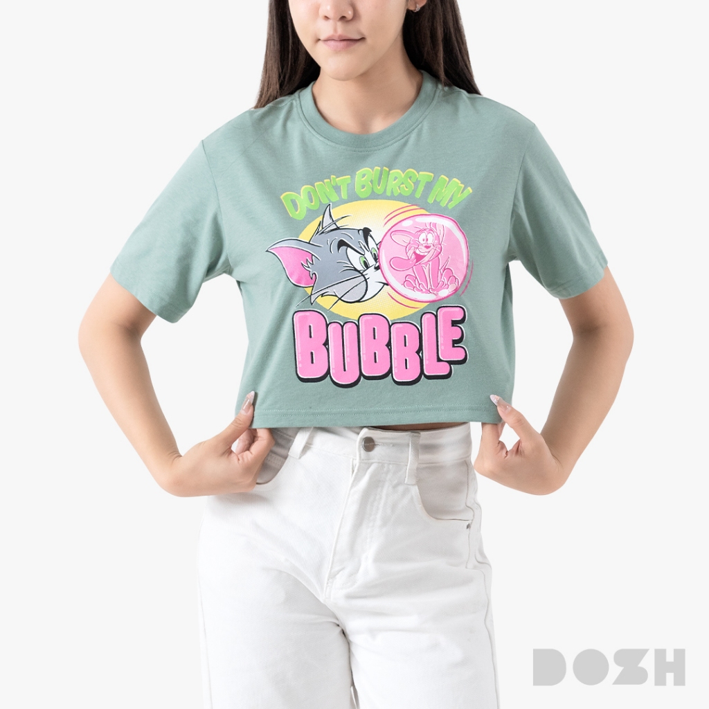 DOSH WOMEN'S CROPPED T-SHIRTS TOM AND JERRY เสื้อยืดครอปผู้หญิง 1FLTJWT1000-GR (XS/S-M/L)