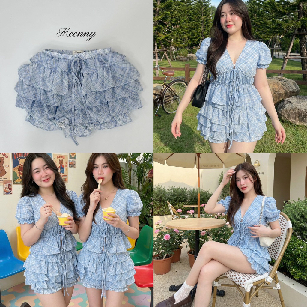 Meenny Closet | MS03 (มีSize) กางเกงระบายผ้าเป็นชั้นโพกาดอท