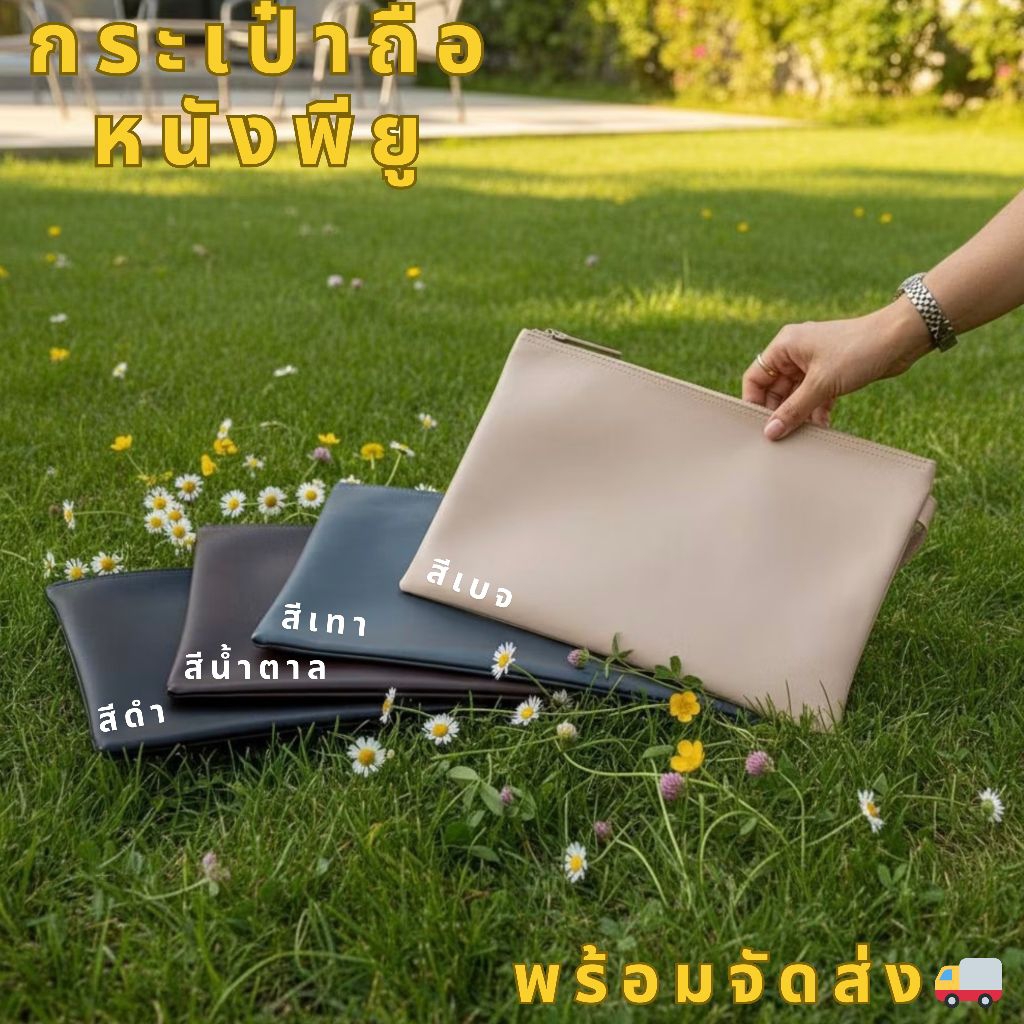 LIN BAG 001 กระเป๋าคลัทช์เรียบ หนังเทียมพรีเมี่ยม กระเป๋าไซส์ A4 ได้ ใช้ได้ทุกวัน ผู้ชาย–ผู้หญิง