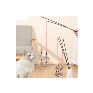 AL-1662 ไม้ตกแมวด้ามยาว รุ่นขนนก 2 ชั้น ไม้ล่อแมว ไม้เรียกแม…
