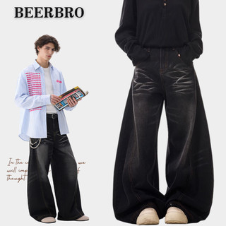 beerbroth-Baggy Jeansกางเกงยีนส์ผู้ชาย ขายาวกระบอกใหญ่  ทรงหลวม อเมริกันวินเทจ สีดำ สีน้ำเงินเข้ม M-3XL