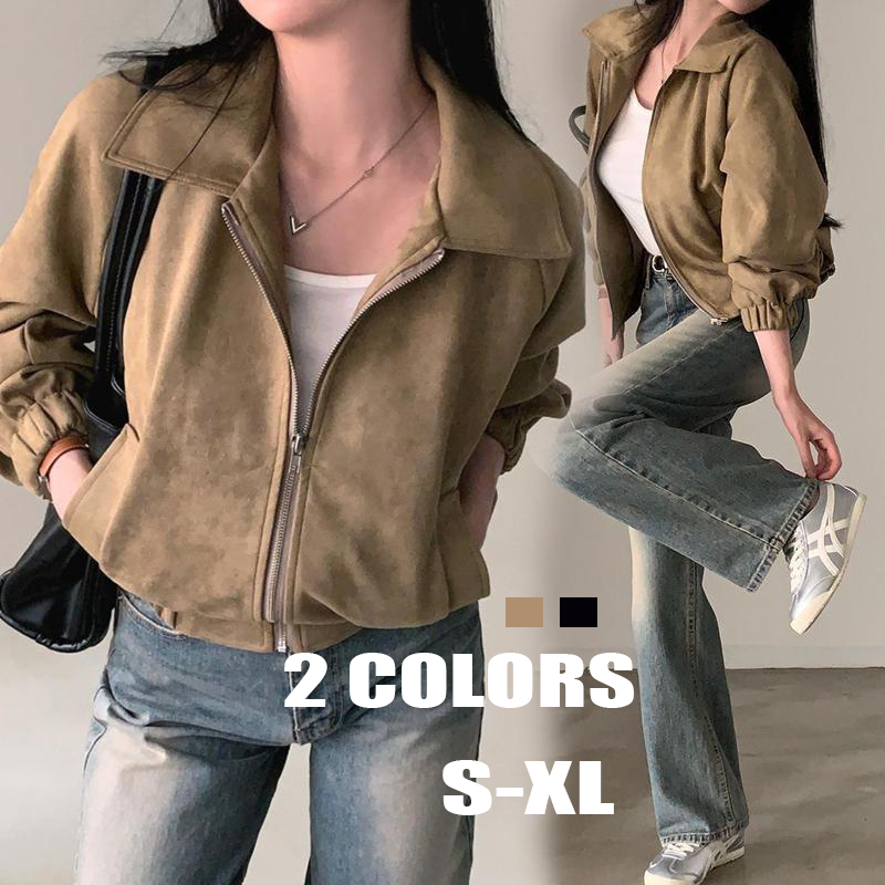 Cuties ❤️เสื้อแจ็คเก็ตผู้หญิง มีซิป สีพื้น สไตล์ลำลอง กีฬาและการพักผ่อน สไตล์ไฮสตรีท 99332