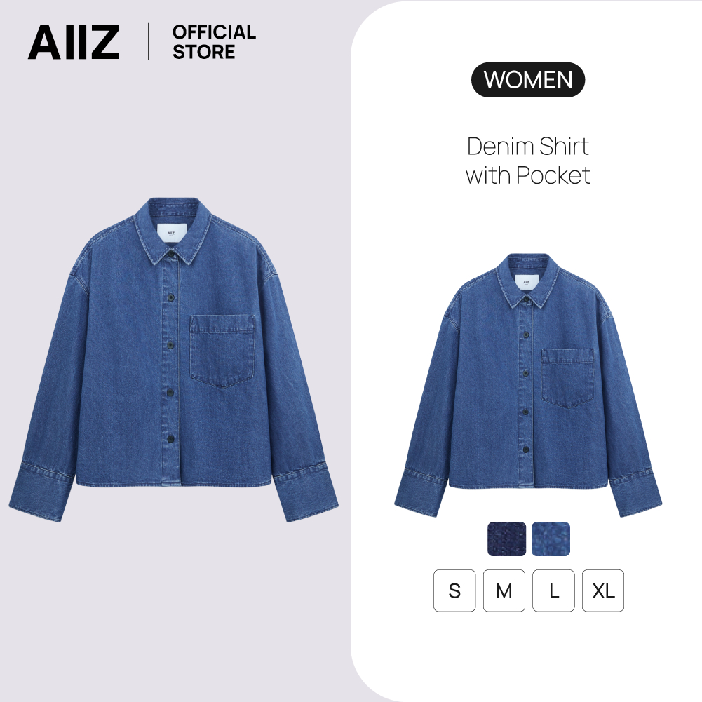 AIIZ เสื้อเชิ้ตแขนยาวผู้หญิงผ้าเดนิมมีกระเป๋า AIIZ Women’s Denim Shirt with Pocket