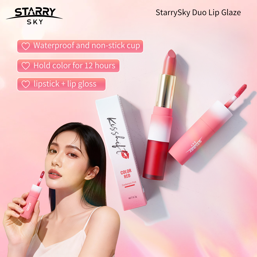 ลิปสติกสองหัว Duo Lip Glaze 2in1 แมท+กลอส ทนนานไม่ติดแก้ว สีชัดเงาใส ปากฉ่ำวิ้ง น่าจุ๊บ