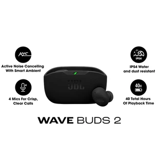 JBL Wave Buds 2 หูฟังไร้สายมาพร้อมเสียง JBL Pure Bass และ เทคโนโลยี Active Noise Cancelling ตัดเสียงรบกวน พร้อม Smart