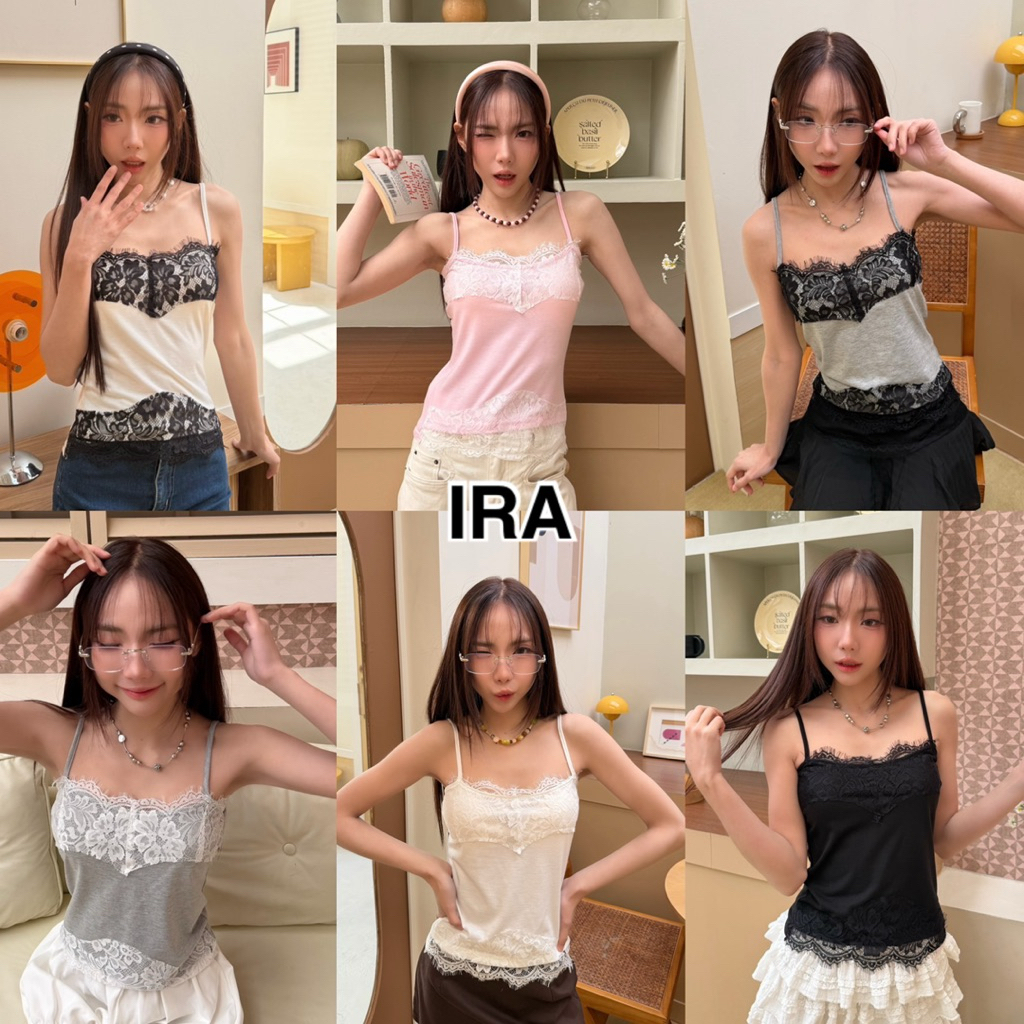 BY IRA  (23299) Anastasia Top. สายเดี่ยวลูกไม้ปรับสายได้ ผ้านุ่มใส่สบาย สายปรับได้