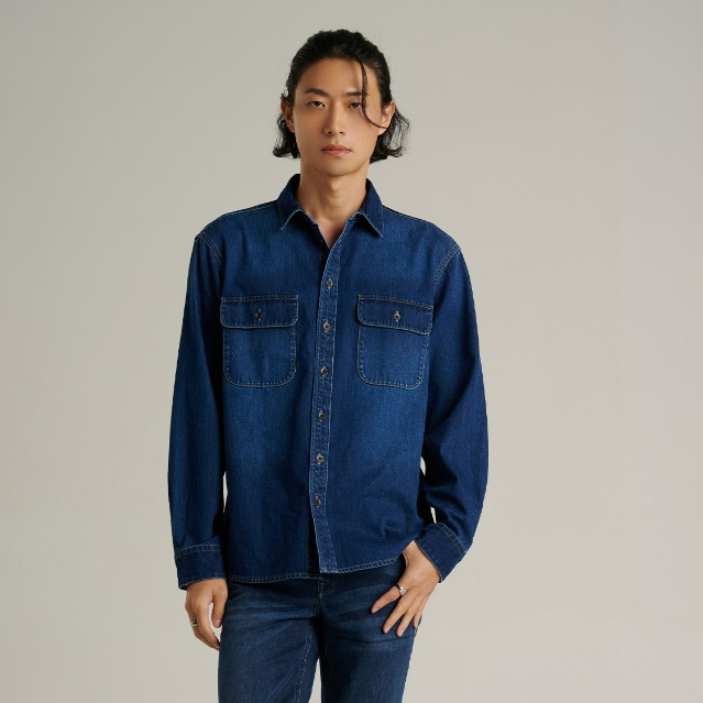 Mc JEANS เสื้อเชิ้ตผู้ชาย ทรงรีแลกซ์ แขนยาว MSLZ210 เสื้อเดนิมเชิ้ตผู้ชาย ทรง Relaxed fit 8.6 OZพร้อมกระเป๋าทั้งสองข้าง