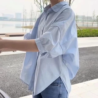 ของพร้อมส่ง🔥เสื้อเชิ้ตแขนสั้น แบบบาง ทรงหลวม ทรงหลวม New women's clothing แฟชั่นฤดูร้อน แขนสั้น คอปก สไตล์เกาหลี #F069
