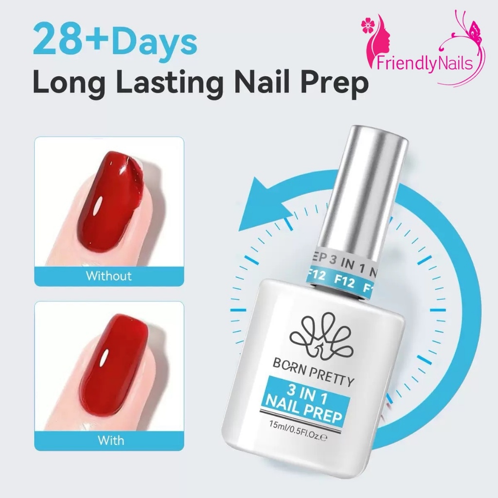 BORN PRETTY 3-IN-1 Nail Prep เป็นน้ำยารองพื้นเล็บก่อนทำเจล/อะคริลิค ช่วยเตรียมหน้าเล็บให้ติดทนขึ้น
