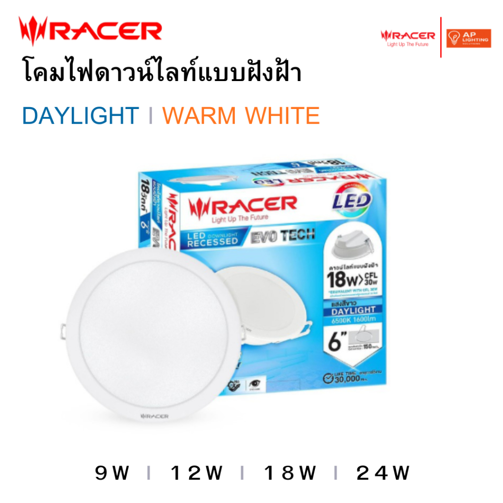 Racer : ดาวน์ไลท์ EVO TECH 9W/12W/18W/24W แสงขาว/แสงเหลือง