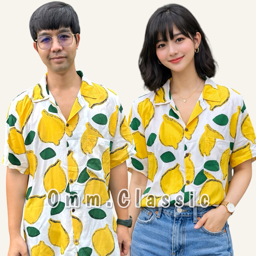 เสื้อฮาวายผ้านิ่ม (สปันเรยอน) ลายลูกเลม่อน