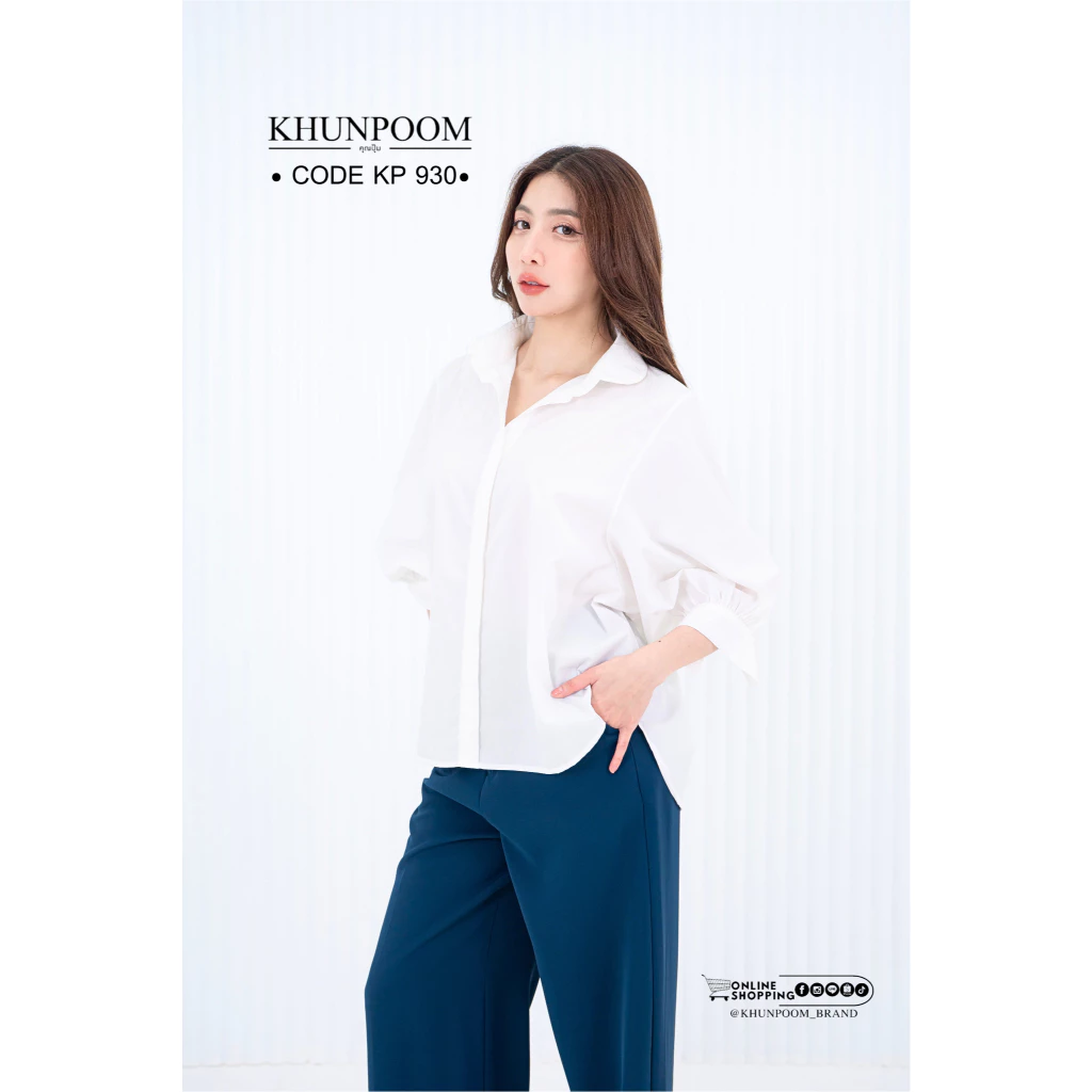 KP930 เสื้อเชิ้ตคอปกแขนสามส่วนเป็นแบบสวมหัว ผ้าใส่สบายไม่ร้อน