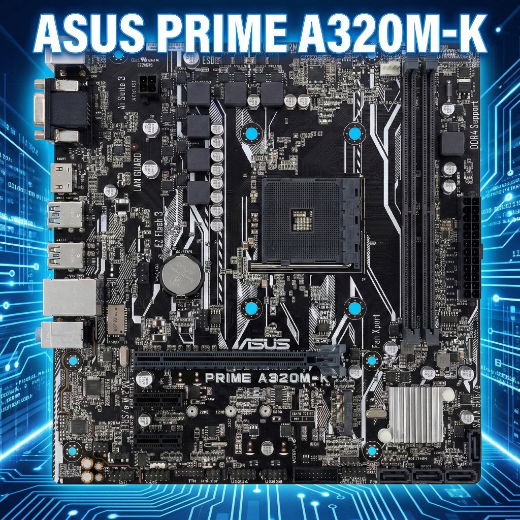 เมนบอร์ด ASUS PRIME A320M-K (AM4) ใส่ Ryzen ได้ | มือสอง สภาพดี มีฝาหลัง พร้อมประกัน 90 วัน