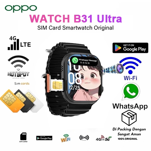 【Free 2 Strap】4G SIM Smart Watch B31 Ultra 360°camera YouTube WIFI 4+64GB Play Store GPS NFC กันน้ำ 