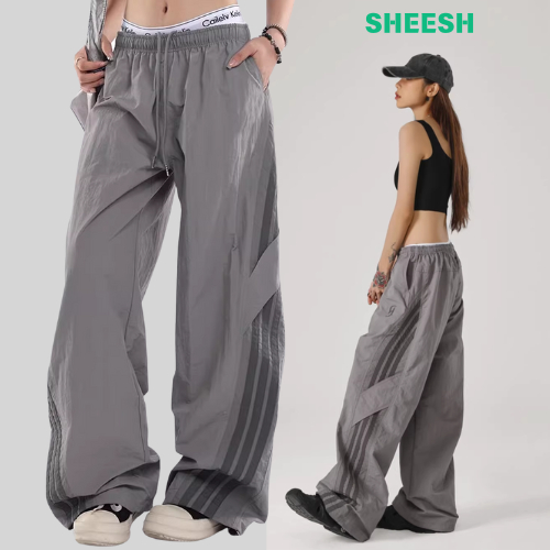 SHEESH กางเกงคาร์โก้ผู้ชาย เอวยืดเยอะ ผ้าเย็นสบาย ขาสตรงหลวมๆ สไตล์เท่ๆลำลอง ปลายขามีสายเชือก พร้อมส่งจากกทม