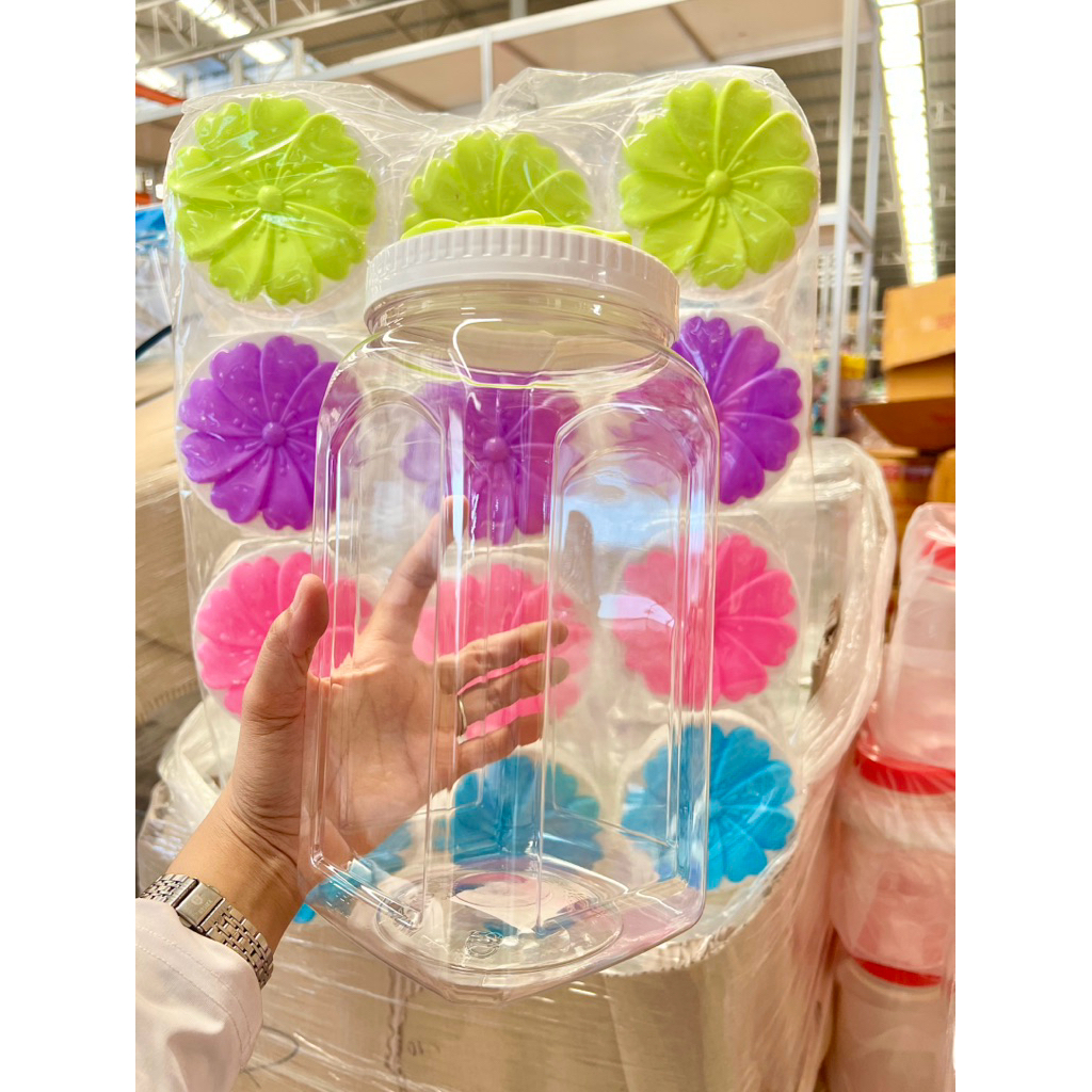 ยกโหล 12 ใบ ขวดโหลวินโด้ฝาคละสีดอกไม้ ขนาด 3,300ml กว้าง 12.5*23(no-052)