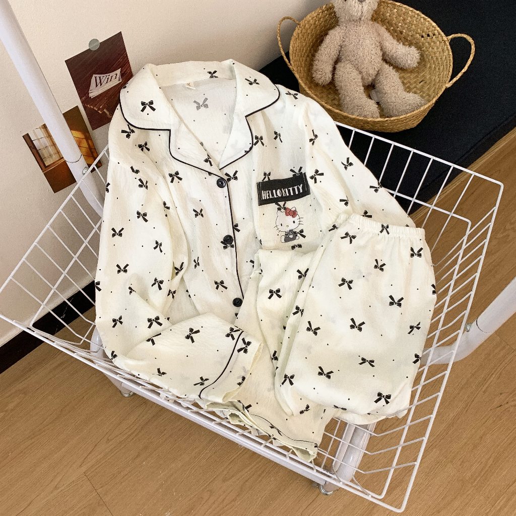 สติทช์ รูปแบบการ์ตูน ชุดนอน Two-Piece แขนยาว กางเกงขายาว เมฆรู้สึกผ้า สวมใส่สบาย เหมาะสำหรับผู้หญิง จัดส่งด่วน - รูปที่ 2