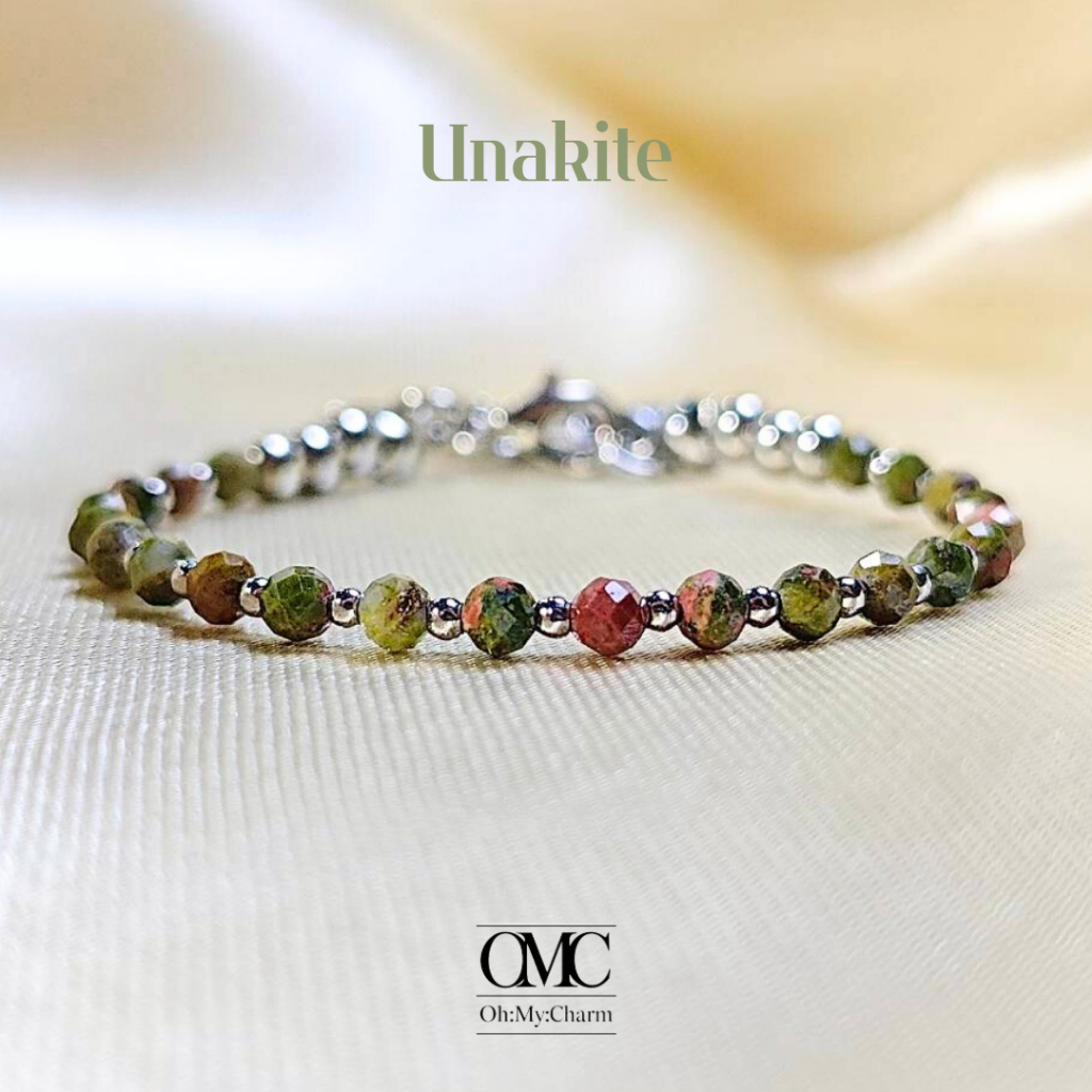 สร้อยข้อมือหินแท้ "Unakite" | ยูนาไคต์หินเรียกโชค| หินขนาด 3 mm.