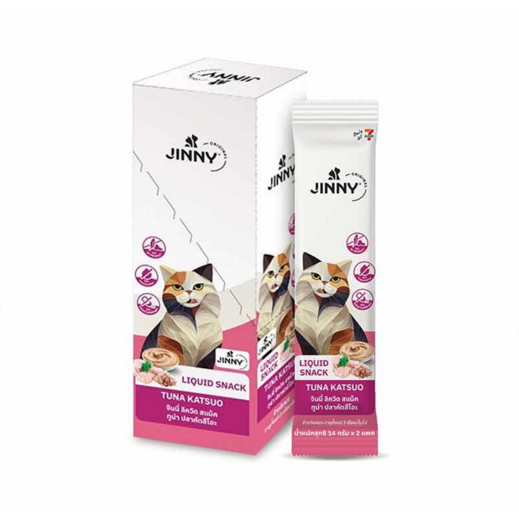 ขนมแมวเลีย jinny รสทูน่าและปลาโอ 28g แพ็ก 6 ชิ้น