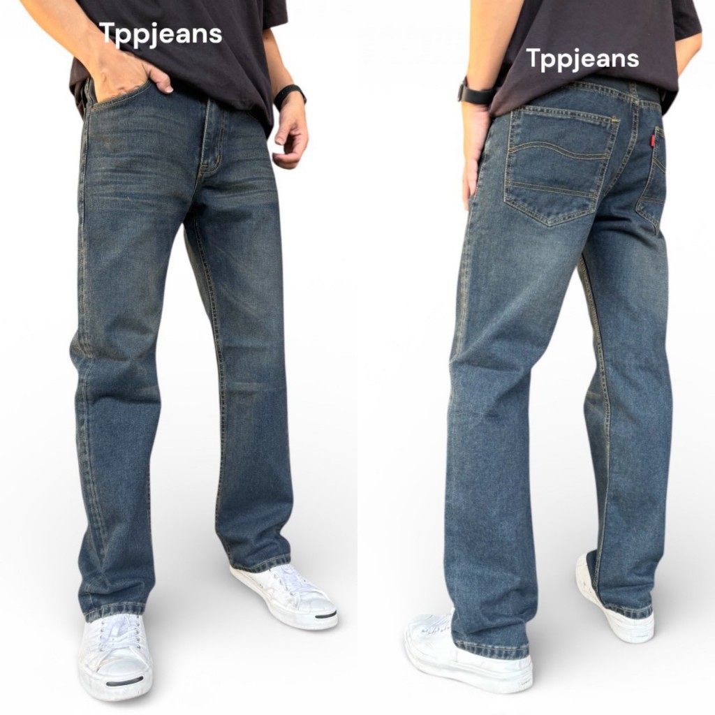 ๋JEANSEXPRESS LGStraight Denim กางเกงยีนส์ชายทรงกระบอก สีฟอกสนิม ทรงสวยใส่สบาย เป้าซิป Size 28-36