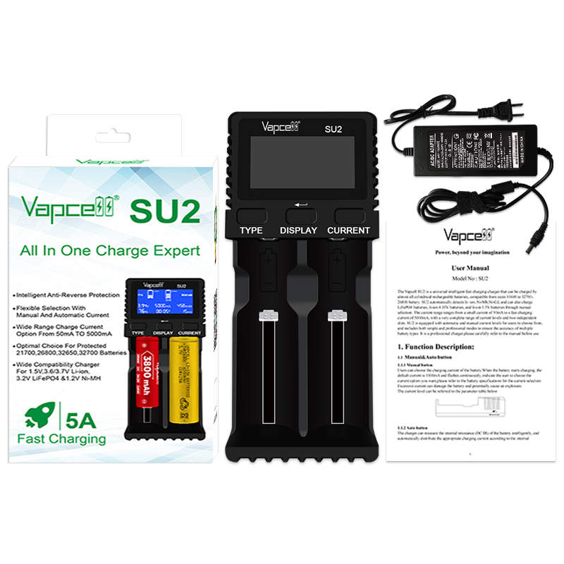 ที่ชาร์จถ่าน 2026 Vapcell SU2 ที่ชาร์จถ่านเอนกประสงค์ Li-ion / Ni-Cd / Ni-MH ชาร์จเสถียร ใช้งานง่าย ปลอดภัย