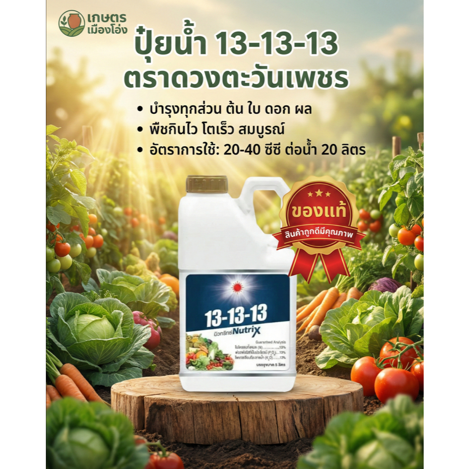 ปุ๋ยน้ำ 13-13-13 (แกลลอน 5 ลิตร) สูตรสำหรับบำรุงได้ทุกช่วง บำรุง ต้น ดอก ขยายผล  ดวงตะวันเพชร