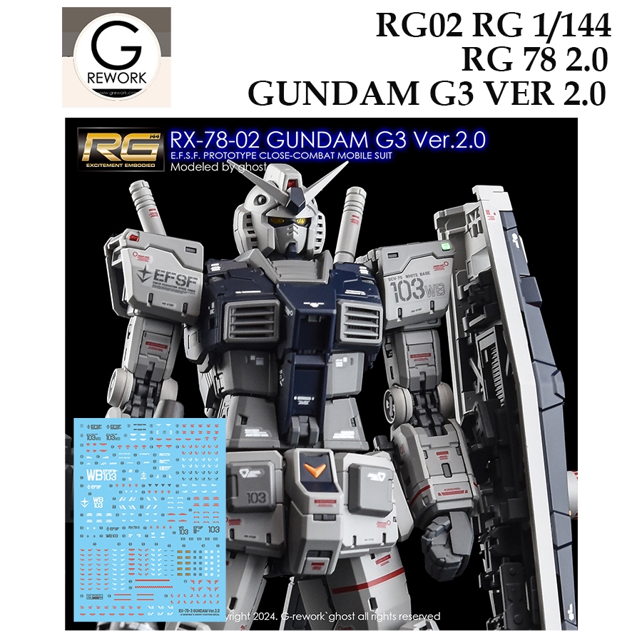 ดีคอลน้ำ [G-Rework] RG02 RX 78 2.0 G3 VER 2.0 GUNDAM RG 1/144 WATER SLIDE DECAL RG02