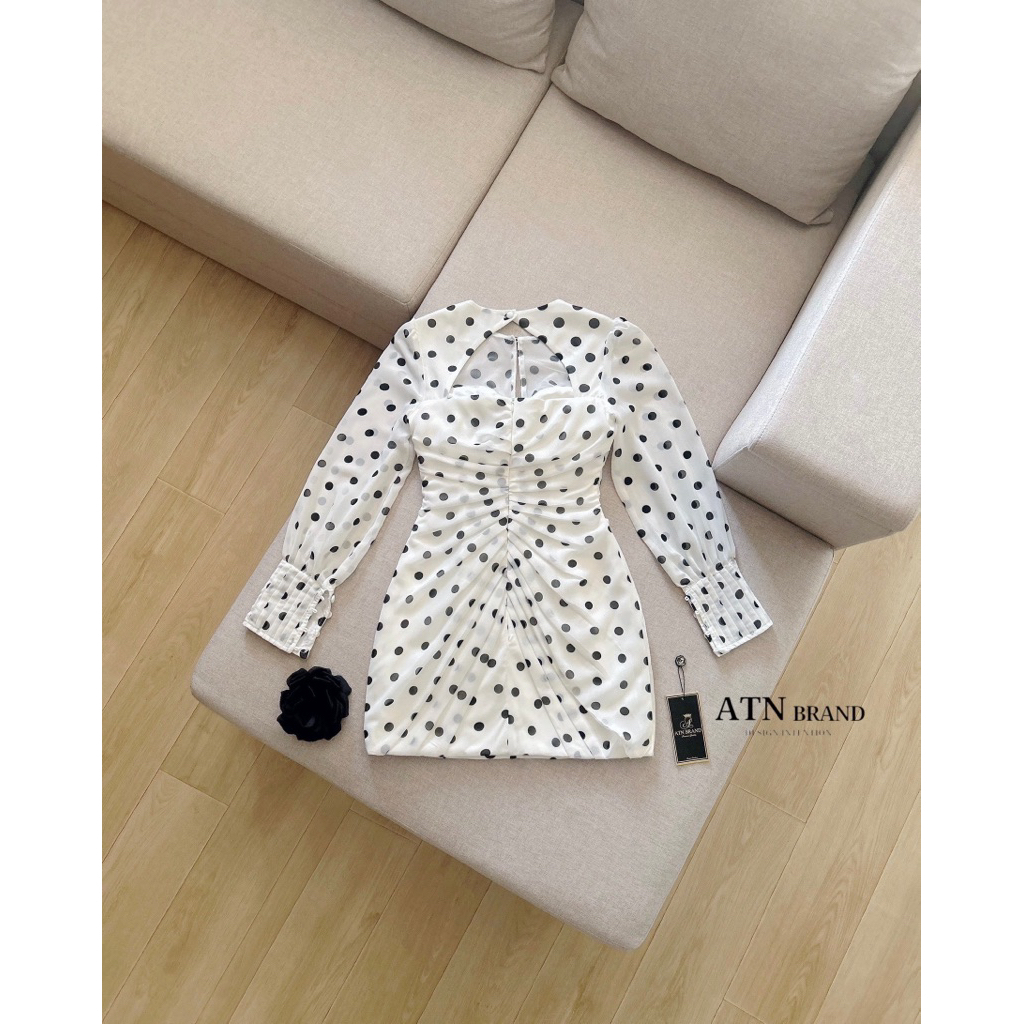 ATN (เช็คก่อนสั่ง) สวยหรูดูแพง แบบสาวติดแกรม มินิเดรสแขนยาวผ้าชีฟองลายจุด(XS-L) - รูปที่ 6