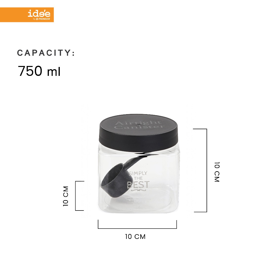 ide'e [4 ชิ้น] โหลพลาสติกฝาเกลียว ทรงเหลี่ยม ความจุ 750 ml.  ฟรีช้อนตัก รุ่น PNP3530 สำหรับเก็บผงชากาแฟและเครื่องปรุง - รูปที่ 6