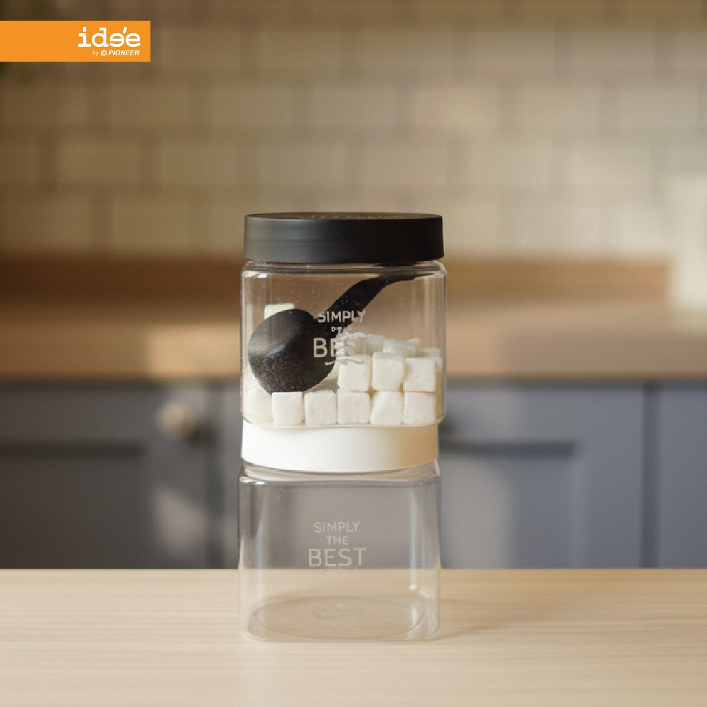 ide'e [4 ชิ้น] โหลพลาสติกฝาเกลียว ทรงเหลี่ยม ความจุ 750 ml.  ฟรีช้อนตัก รุ่น PNP3530 สำหรับเก็บผงชากาแฟและเครื่องปรุง - รูปที่ 4