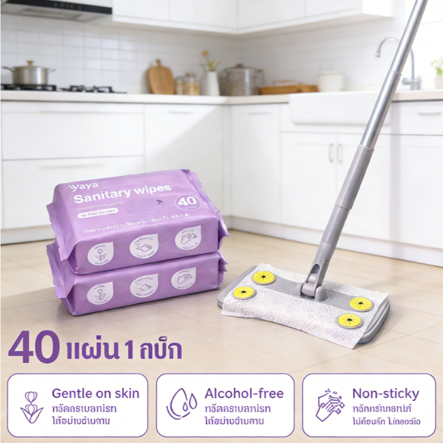 ไม้ถูพื้น Lazy Mop กระดาษถูพื้นเปียก+แห้ง 1 แพ็ค 40 แผ่น กลิ่นลาเวนเดอร์ ใช้แล้วทิ้ง ไม่เปื้อนมือ ดันฝุ่นได้ดี COD