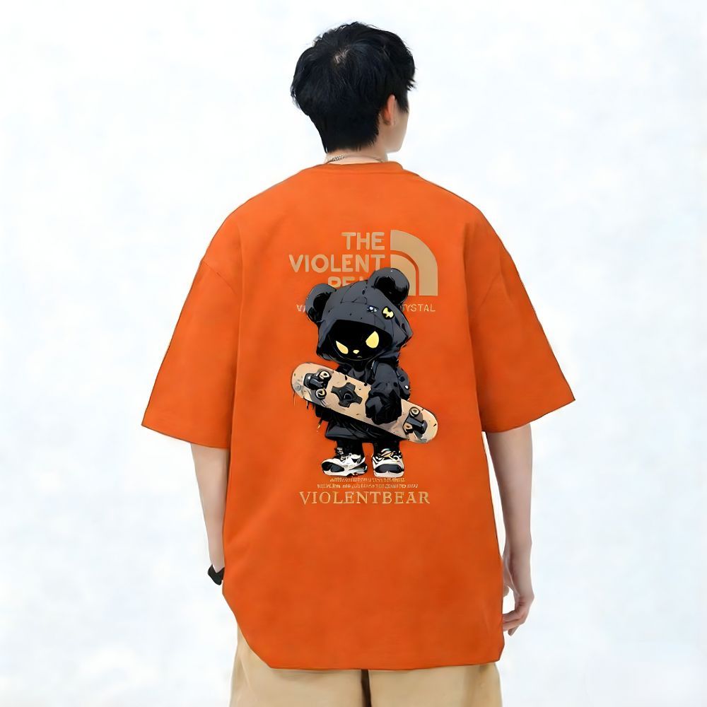 TeeTwoOneวินเทจอเมริกัน เสื้อผู้ชาย"THE VIOLENT01"ผ้าCOTTONเสื้อยืดผ้าคอตตอน ผ้าฝ้ายใส่สบาย สไตล์เกาหลี เสื้อสีดํา【COD】