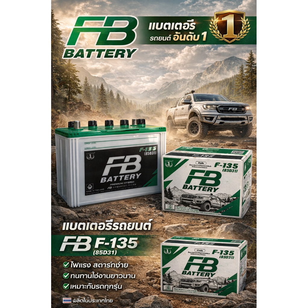 แบตเตอรี่น้ำพร้อมใช้งาน FB Hybrid 135 85แอมป์