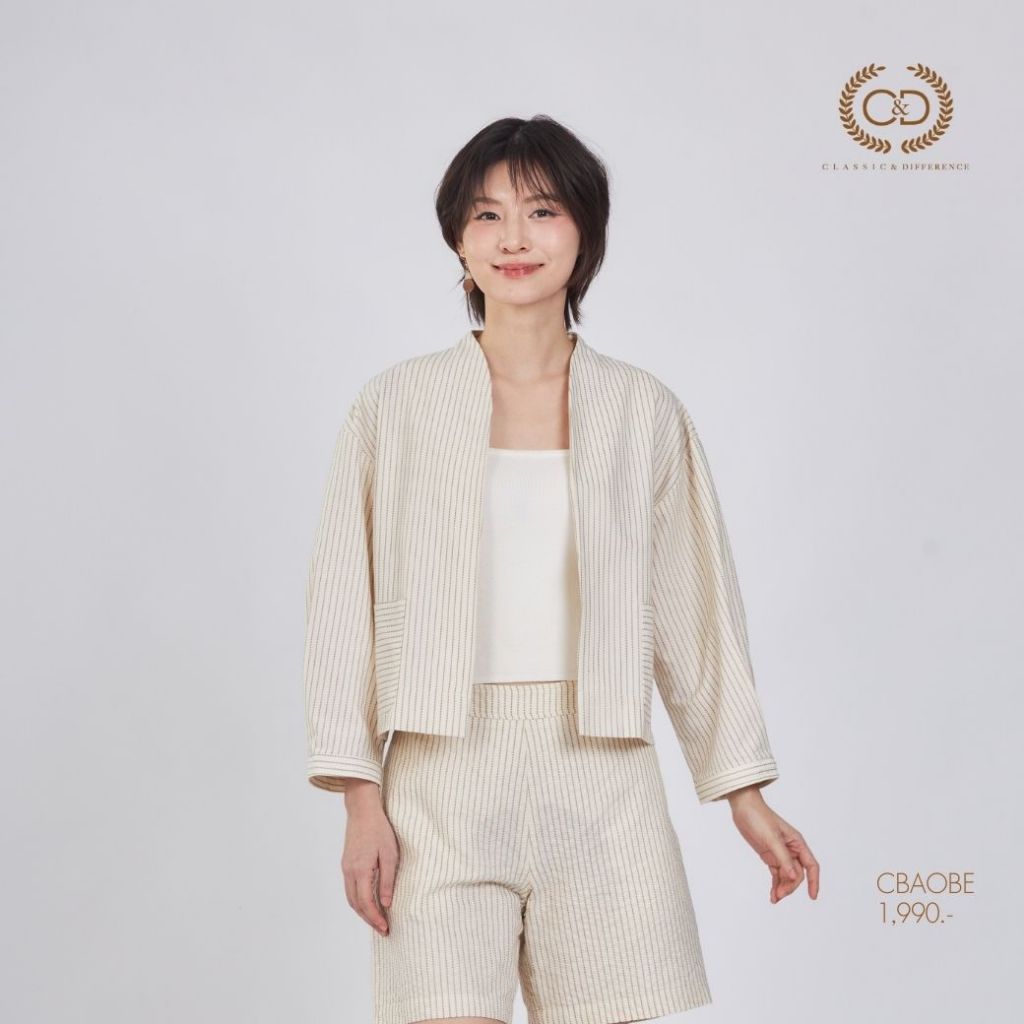 C&D woman's jacket Minimal Beige แจ็คเก็ตผู้หญิง ทรงหลวม คอปีน สีเบจ CBAOBE