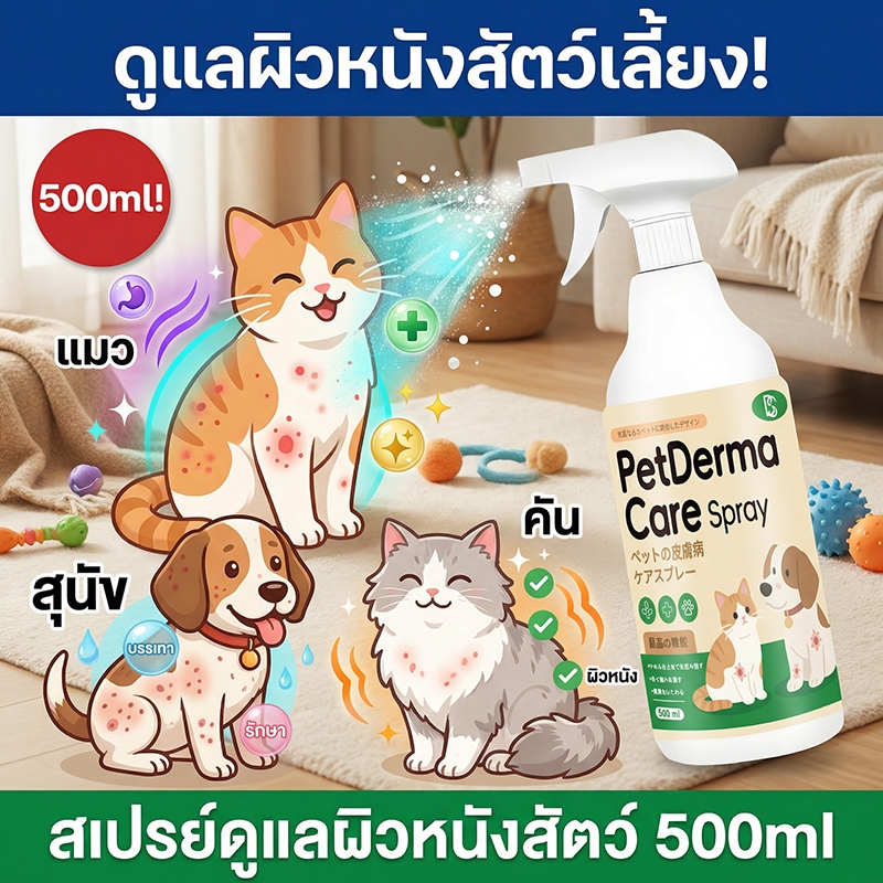 🐶เห็นผลใน 1 วัน😸ทสเปรย์รักษาขี้เรื้อน ยาทาขี้เรื้อน ยาขี้เรื้อนหมา ยาแก้ขี้เรื้อน เชื้อราแมว 500ml สเปรย์รักษาขี้เรื้อน