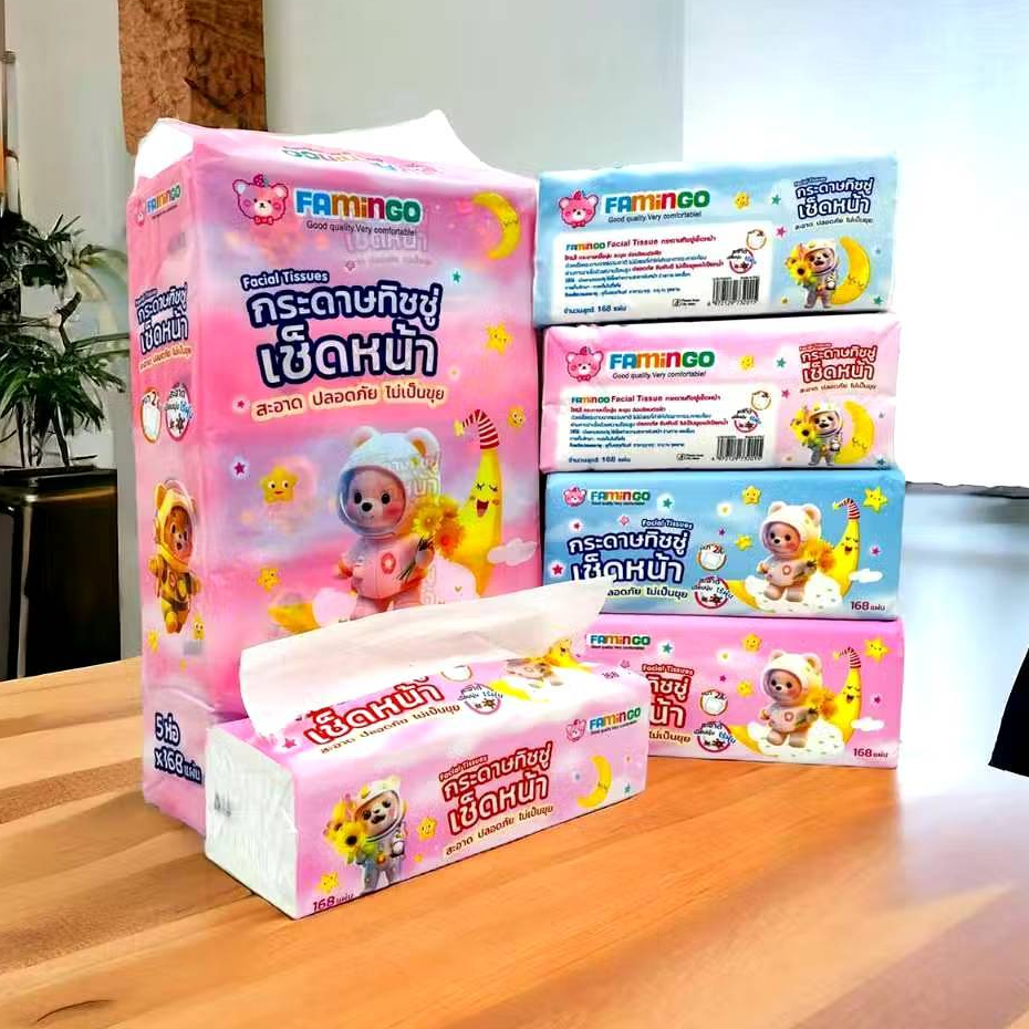 กระดาษทิชชู่ เช็ดหน้า Famingo หนานุ่ม ไม่เป็นขุย